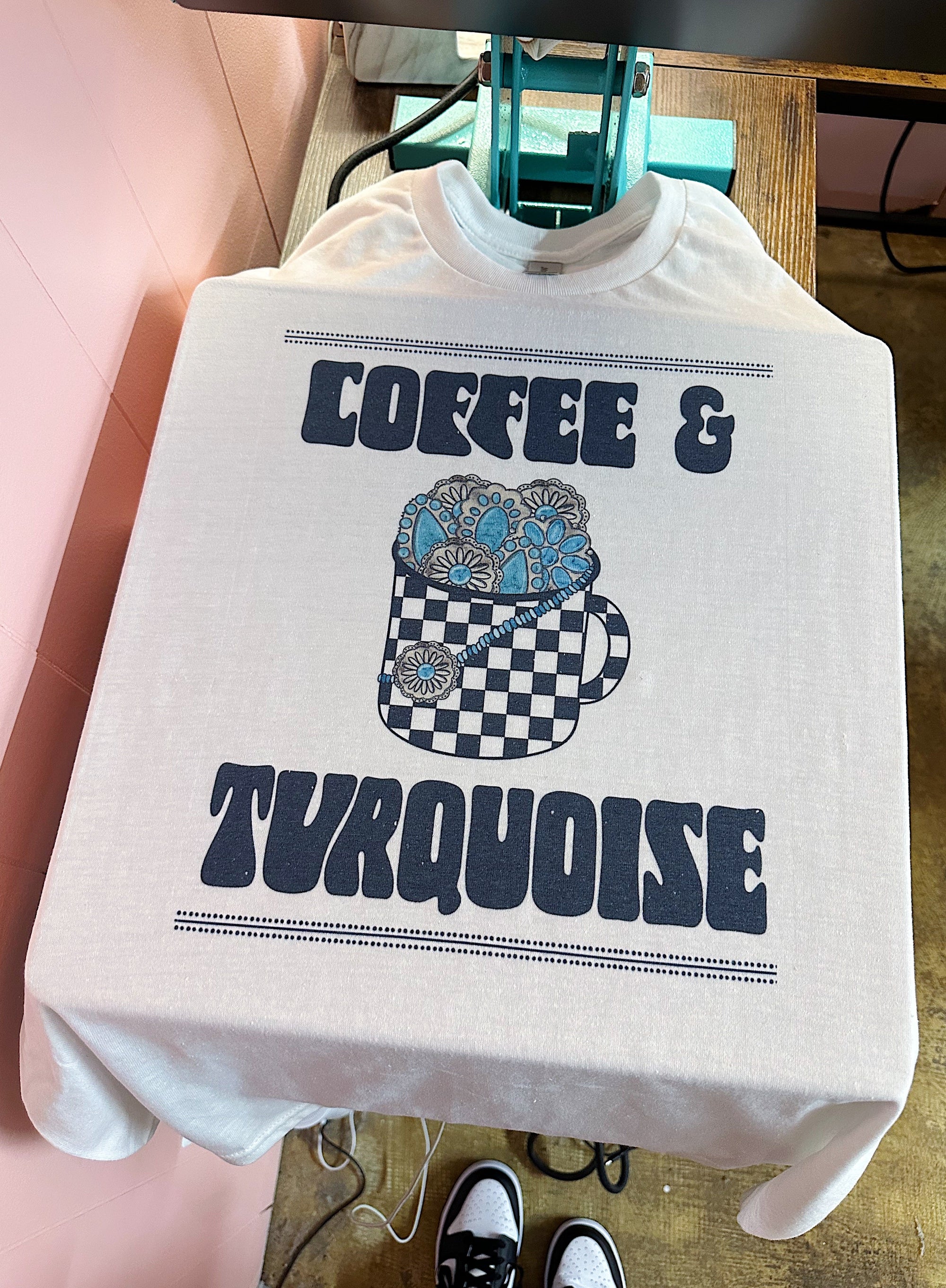 Coffee &amp; Turquoise TEE or CREWNECK