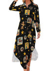 Baha Ranch Vintage Cowgirl Collage Western Button-Up Long Sleeve Shirt Dress Duster