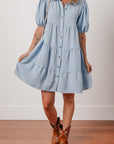 Arya Shirt Collar Button Up Puff Sleeve Tiered Dress
