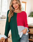 Colorblock Knit V-Neck Sweater