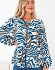 Zebra Tied Front Puff Sleeve Top