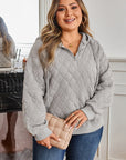 Gray Quilted Quarter Zip Plus Size Hoodie