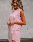 Mineral Wash Tank Top and Lined Split Skirt Set