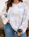 Plus Size Camo Drop Shoulder Pullover Top