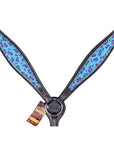 HILASON Western Horse Leather Headstall and Breast Collar Set Turquoise Cheetah| Headstall Bridle for Horses Western | Horse Headstall Bridle | Western Headstalls Bridle for Horses