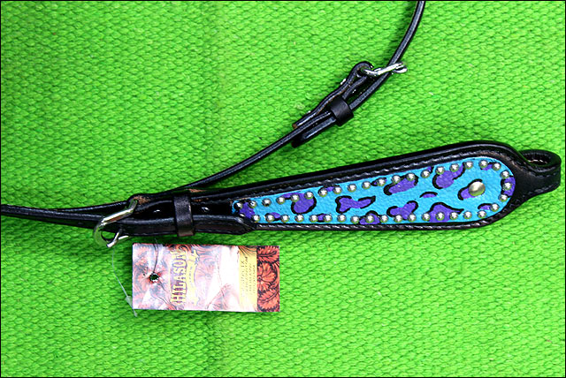 HILASON Western Horse Leather Headstall &amp; Breast Collar Set Turquoise Cheetah