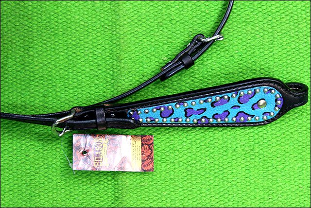 HILASON W. H. Leather Headstall &amp; Breast Collar Set Turquoise Cheetah