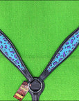 HILASON Western Horse Leather Headstall & Breast Collar Set Turquoise Cheetah