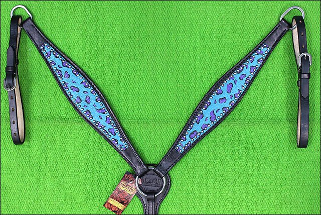HILASON W. H. Leather Headstall &amp; Breast Collar Set Turquoise Cheetah