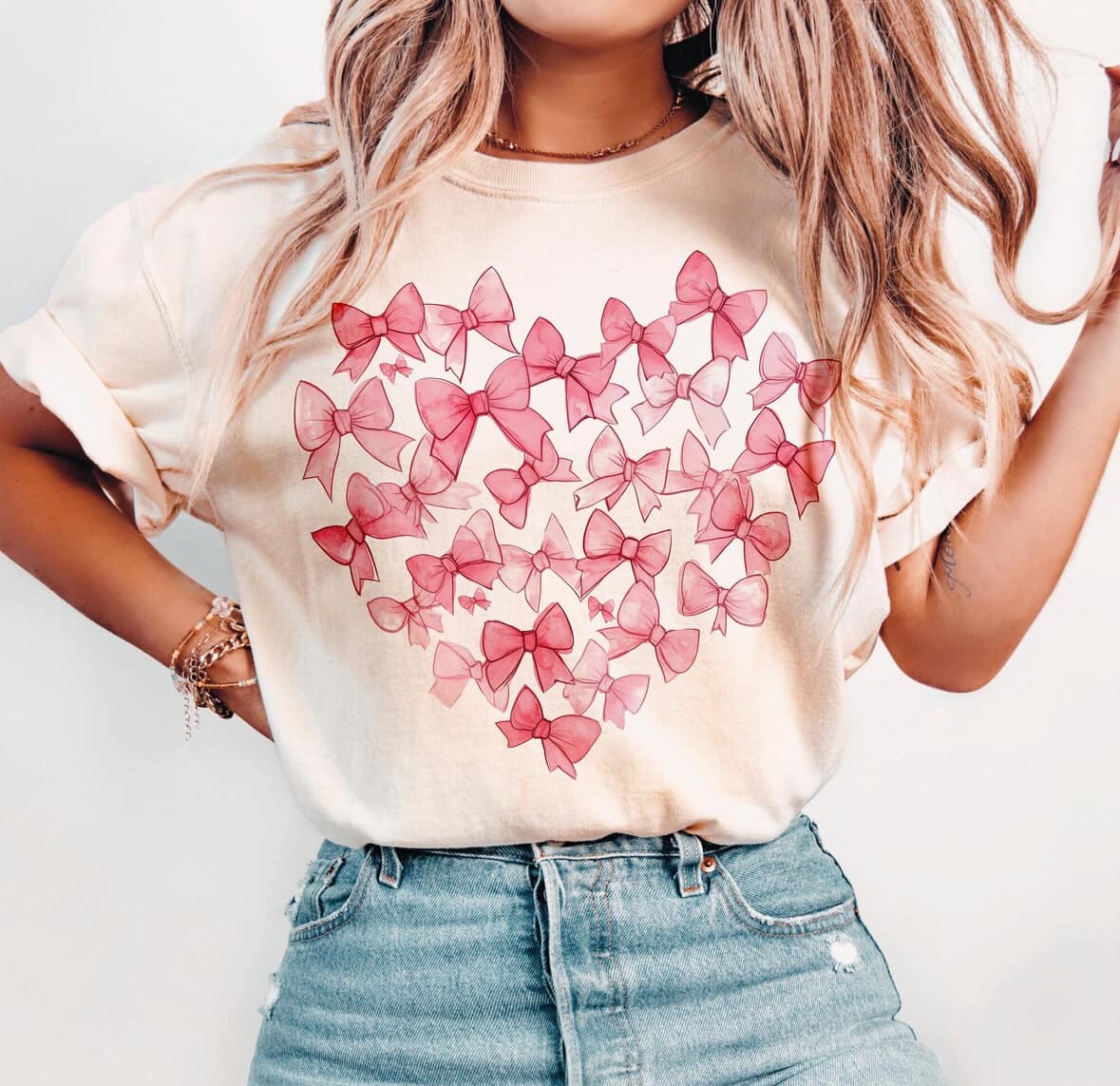 Bow Heart Coordinated Tee and Sweatshirt Set