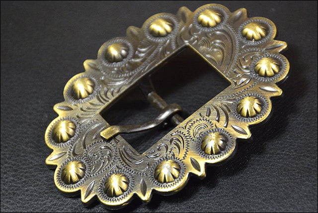 Western Screw Back Concho Brass Finished Leather Belt Floral Buckle