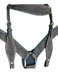 HILASON Western Horse Headstall Breast Collar Set Tack Genuine American Leather Basket Weave Rough Out Black