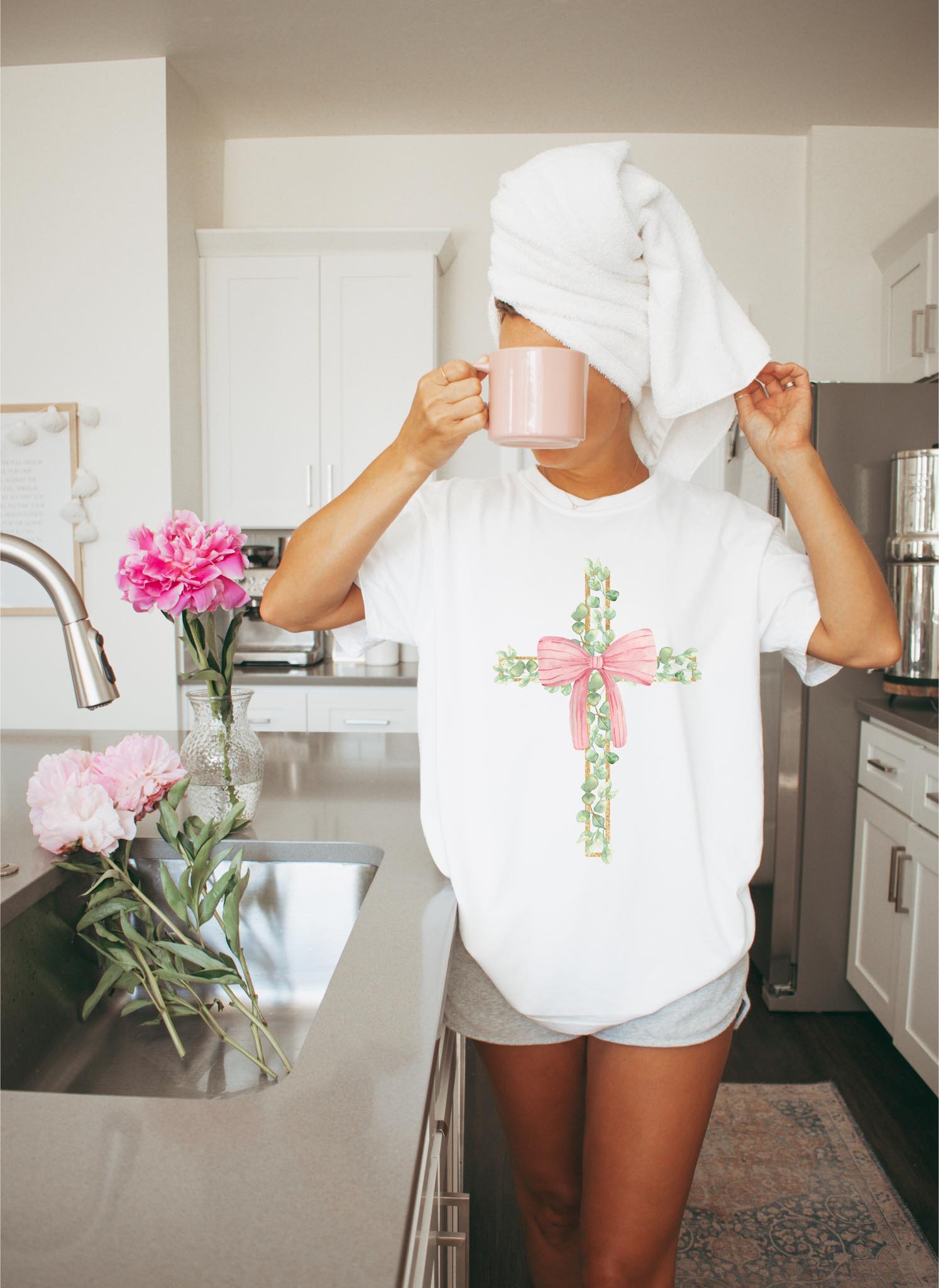 Water color Easter cross with bow tee &amp; sweatshirt