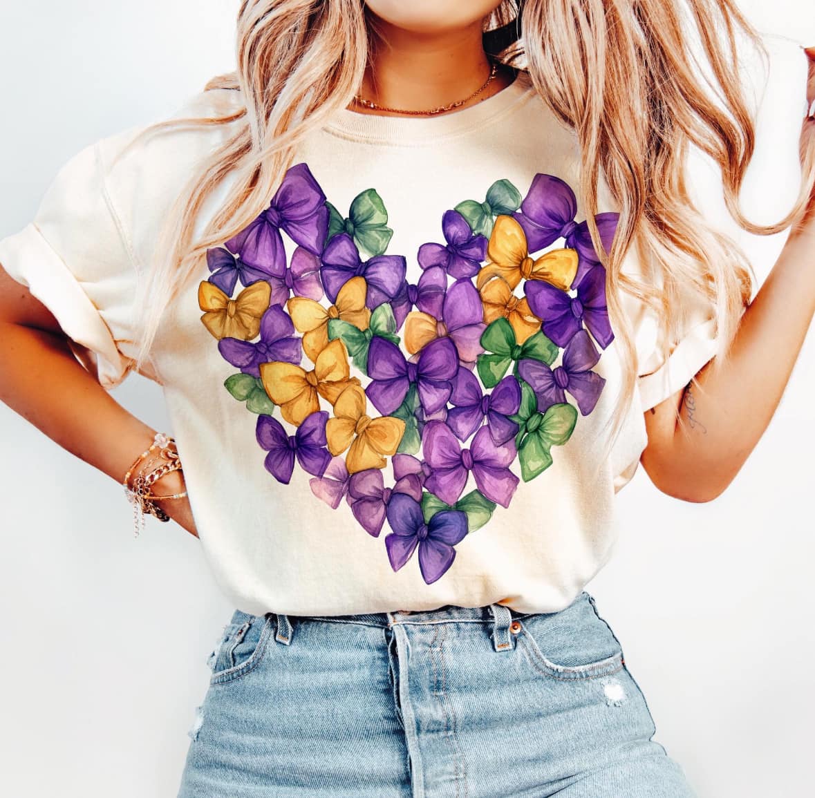 Mardi gras bow heart tee &amp; sweatshirt
