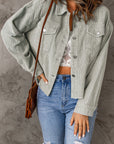 Solid Corduroy Raw Hem Cropped Jacket