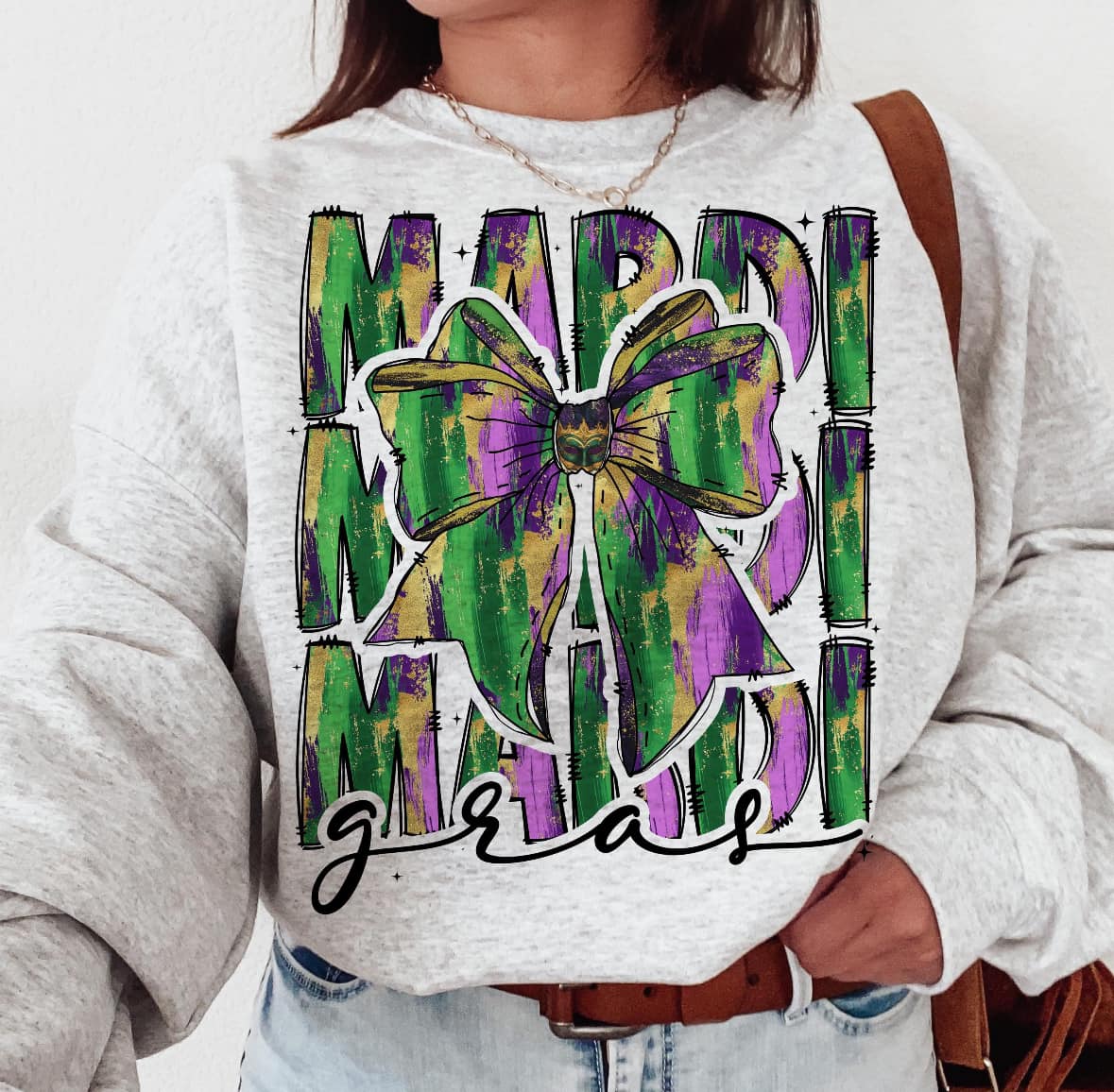 Mardi Mardi Mardi gras water color with bow tee &amp; sweatshirt