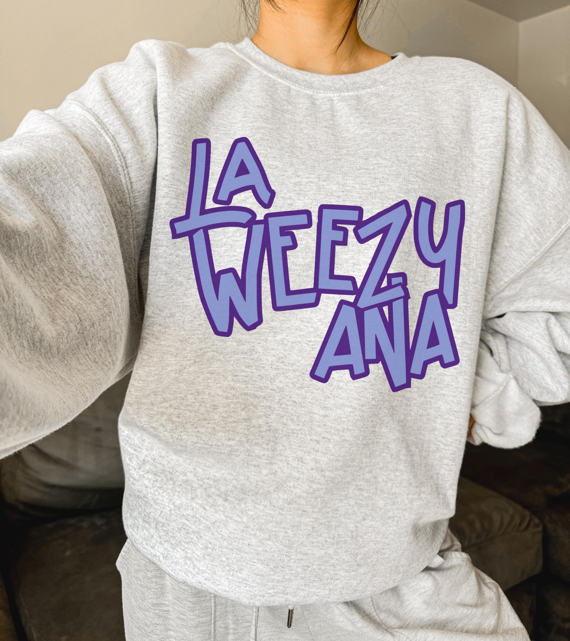 LA WEEZY ANA purple font tee &amp; sweatshirt