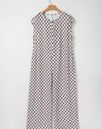 Paisley Checkered Buttoned Crew Neck Wide Leg Jumpsuit