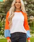 Colorblock Contrast Stitch Raglan Sleeve Top