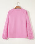 Heart Embroidered Eyelet Patchwork Long Sleeve Top
