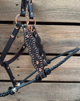 Black Honeycomb Tooled Lariat & Leather Combo Halter