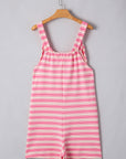 Stripe Knotted Strap Patched Pocket Romper
