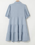 Solid Button-Up Collared Tiered Dress