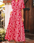 Paisley Side Slit Puff Sleeve Maxi Dress