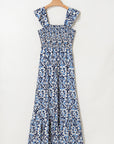 Abstract Boho Smocked Bodice High-Waist Maxi Dress