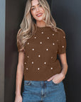 Polka Dot Bubble Short Sleeve Sweater