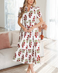 Floral Bubble Sleeve Tiered Maxi Dress