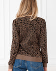 Leopard Ribbed Trim Long Sleeve Top