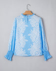 Floral Ruffle Collar Puff Long Sleeve Blouse
