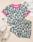 Leopard Contrast Trim Top & High Waist Shorts Set