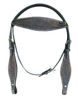HILASON Western Horse Headstall Breast Collar Set Tack Genuine American Leather Basket Weave Rough Out Black