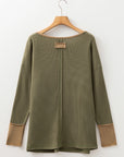 Colorblock Waffle Textured Henley Top