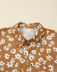 Plus Size Floral Split Neck Button Puff Sleeve Dress