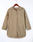 Solid Quilted Snap Button Hooded Puffer Coat