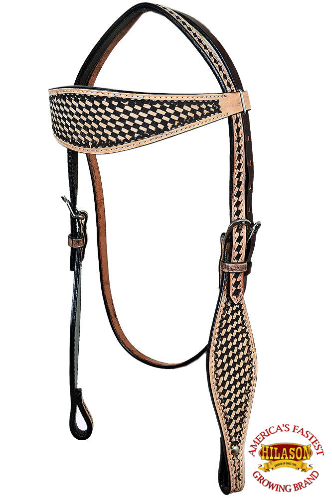 HILASON Western Horse Headstall Breast Collar Set Tack Genuine American Leather Basket Weave Rough Out Dark Brown