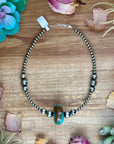 15.5” Turquoise Statement Necklace – Graduated Sterling Silver Pearls