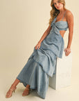 DENIM FLOWER MAXI DRESS