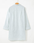 Stripe Collared V-Neck Chest Pocket Swim Cover Up