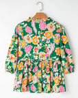 Floral Puff Sleeve V-Neck Peplum Blouse