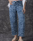 Leopard Drawstring Elastic Waist Pocketed Jeans