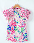 Keyla Floral Mixed Ruffle Cap Sleeve Blouse