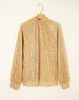 Solid Metallic Sequin Balloon Sleeve Blouse