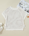 Plus Size Crochet Bow Tie Short Sleeve Sweater