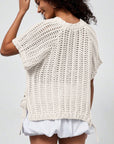 Plus Size Crochet Bow Tie Short Sleeve Sweater