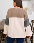 Plus Size Colorblock Waffle Knit Patchwork Half-Button Top