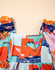 Tropical Square Neck Flutter Sleeve Babydoll Blouse